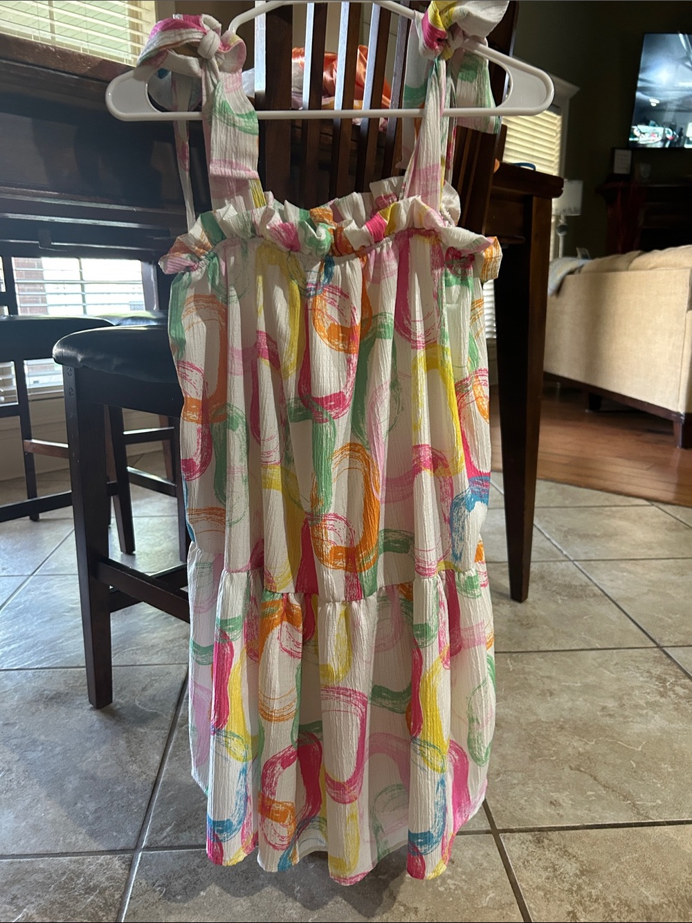 Peach Love California White Multi-Color Tie-Shoulder Sundress